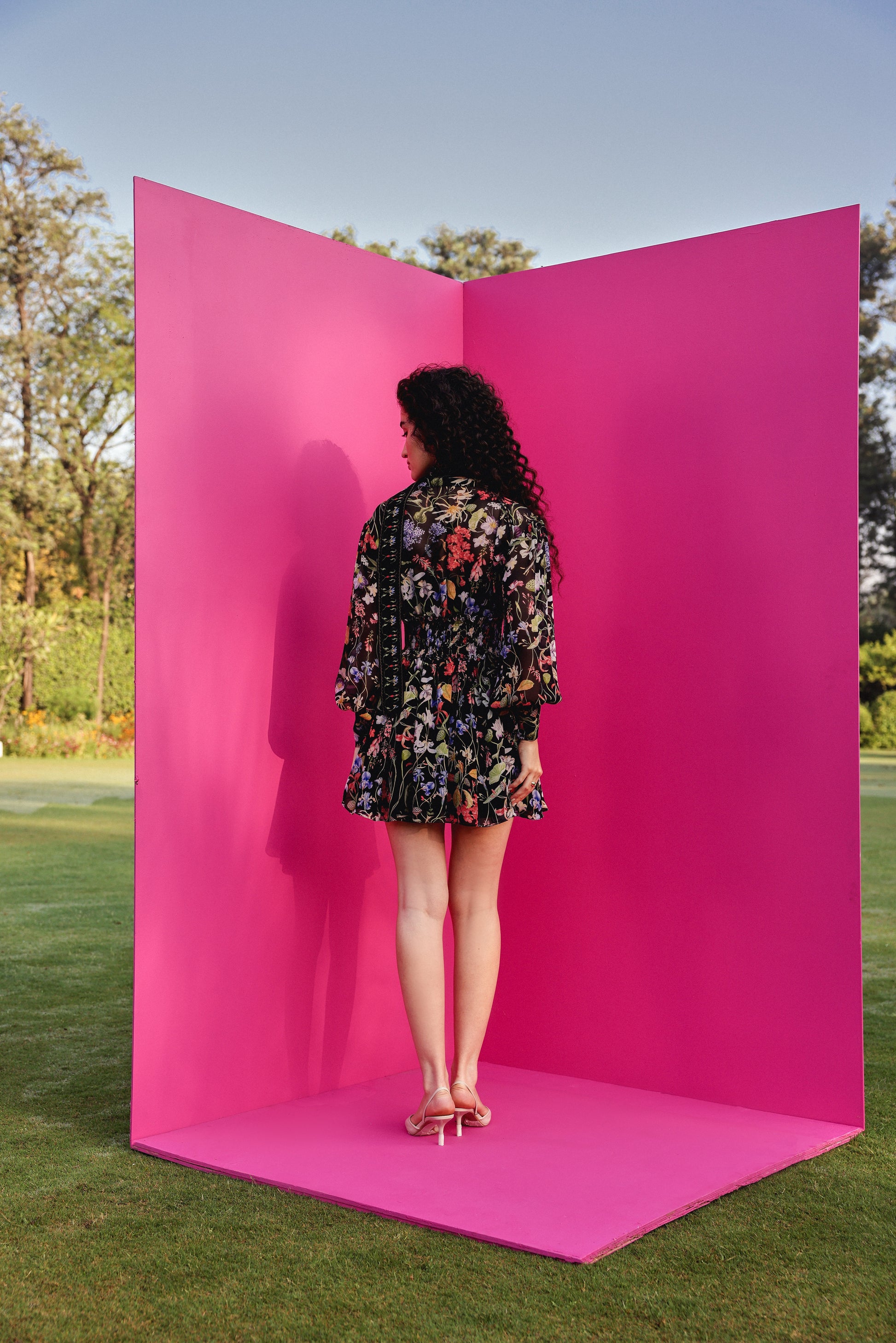 aubrey black pink dress AUBREY PUFF SLEEVE DRESS IN PINK