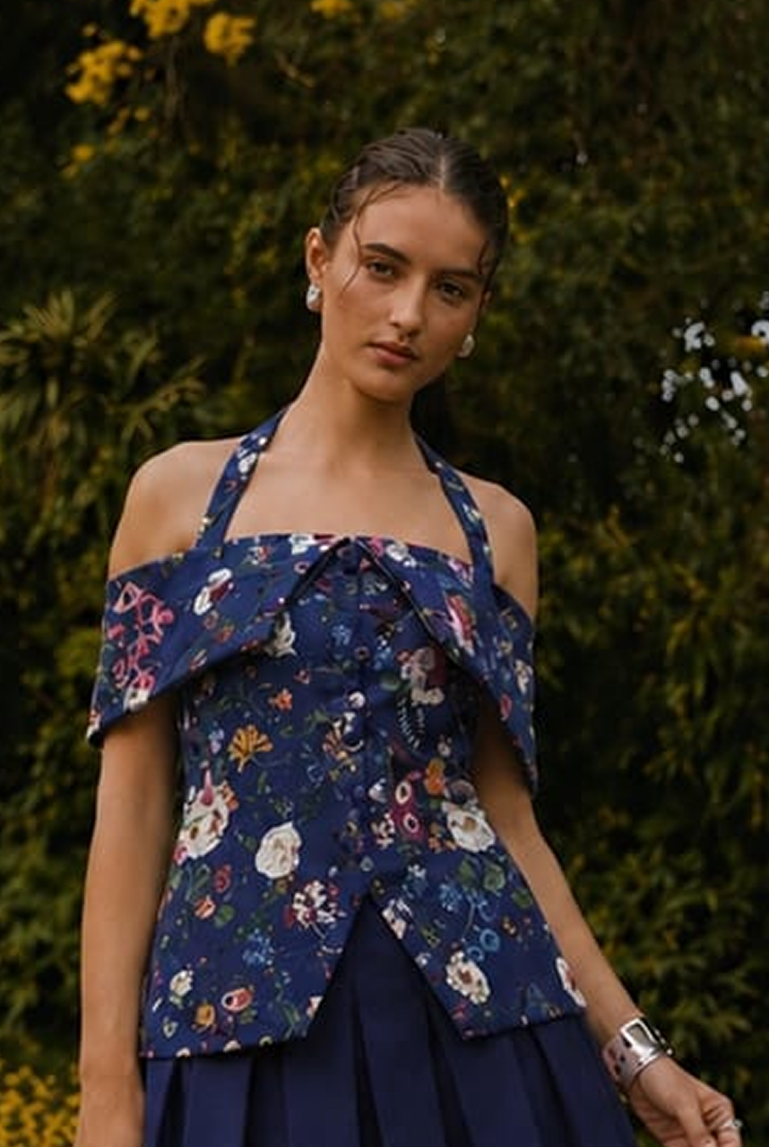 AURELIA BLUE OFF SHOULDER WAIST COAT