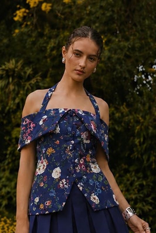 AURELIA BLUE OFF SHOULDER WAIST COAT